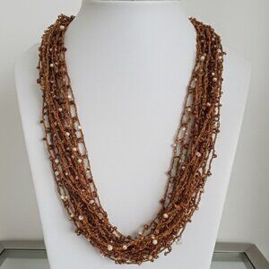 Multi Strand Beaded Crochet Necklace Brown